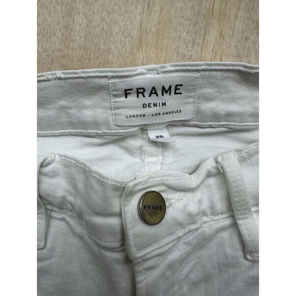 FRAME Jeans Womens Sz 25 White Le Skinny De Jeanne Raw Hem Denim Cotton Stretch - Picture 3 of 6